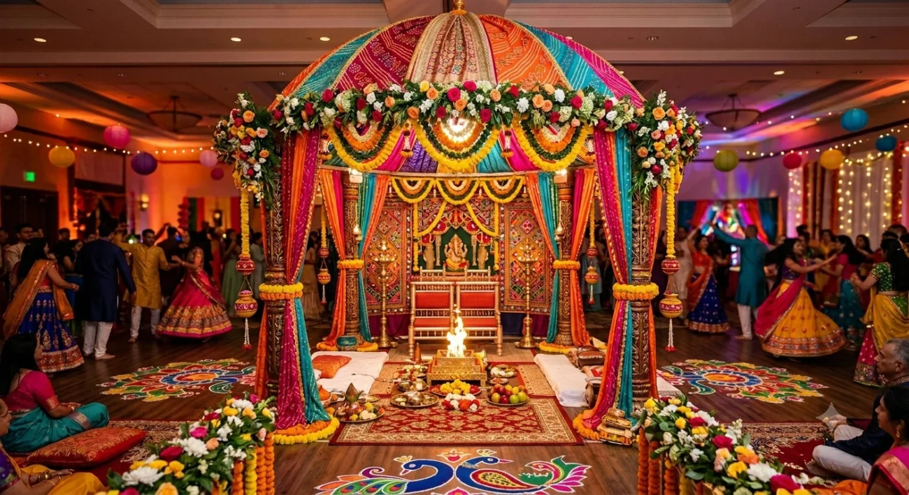 Gujarati Mandap With Garba-Inspired Colors