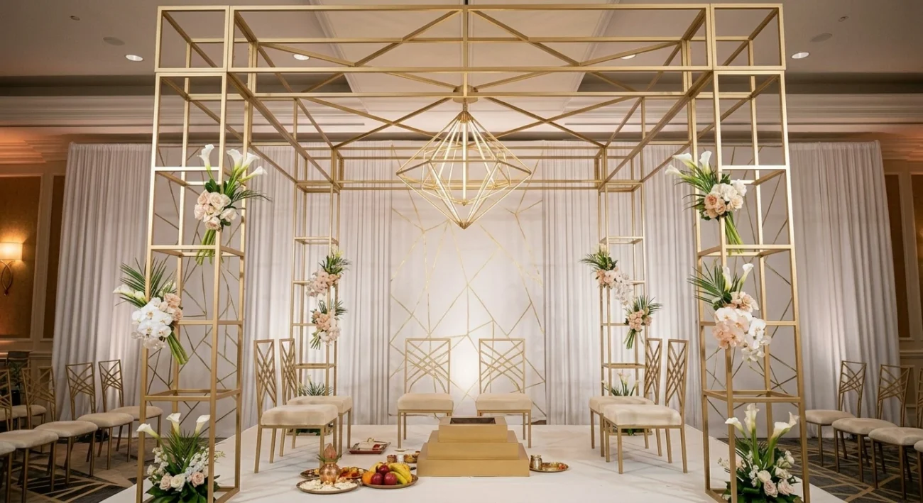 Minimalist Geometric Gold Mandap Decor