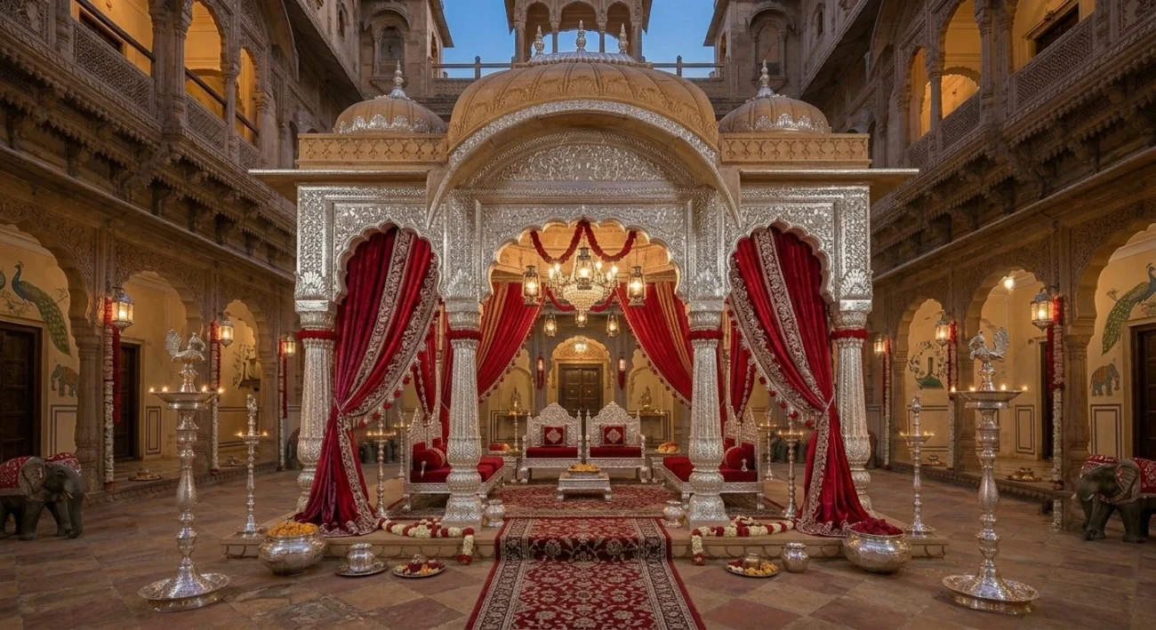 Punjabi Mandap With Silver and Red